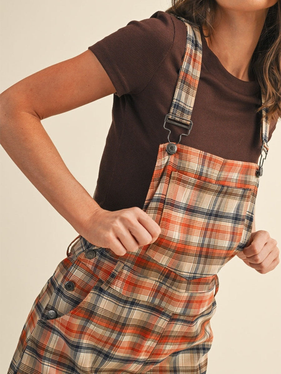 Damen-Latzhose mit Karomuster und weitem Bein