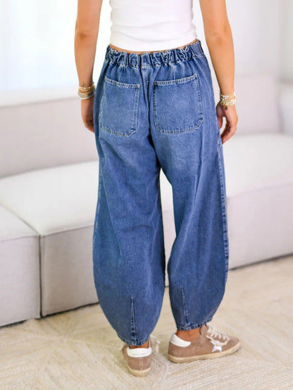 Pantalon en jean coupe décontractée avec cordon de serrage pour femme