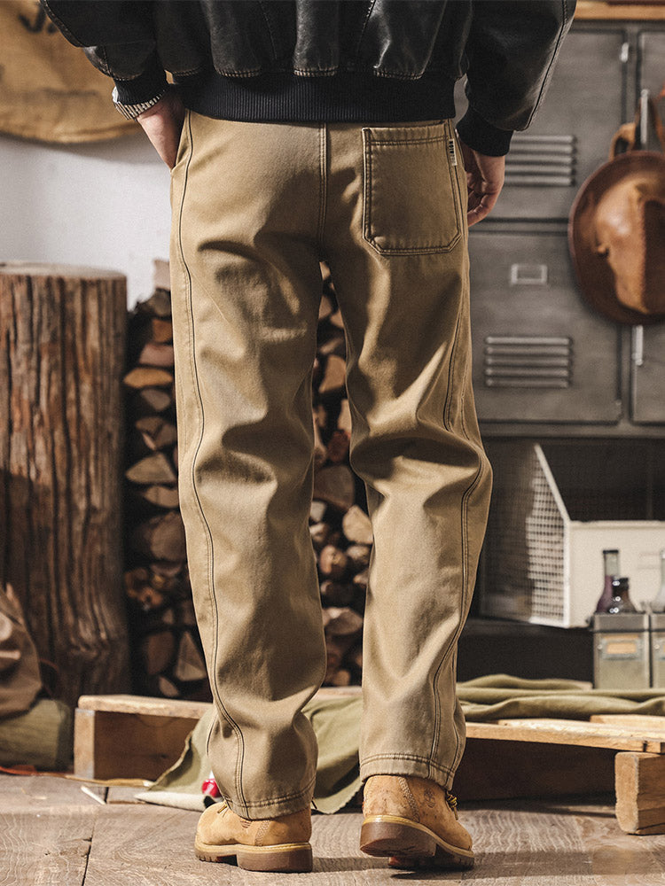 Pantalon pour homme en 100 % coton, coupe ample et coutures contrastantes, style rétro
