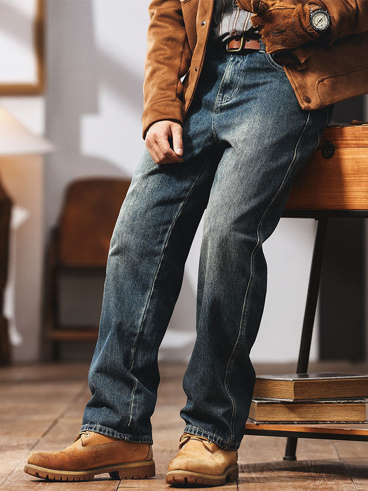 Weit geschnittene Herren Denim‑Jeans im Retro‑Look aus Baumwolle