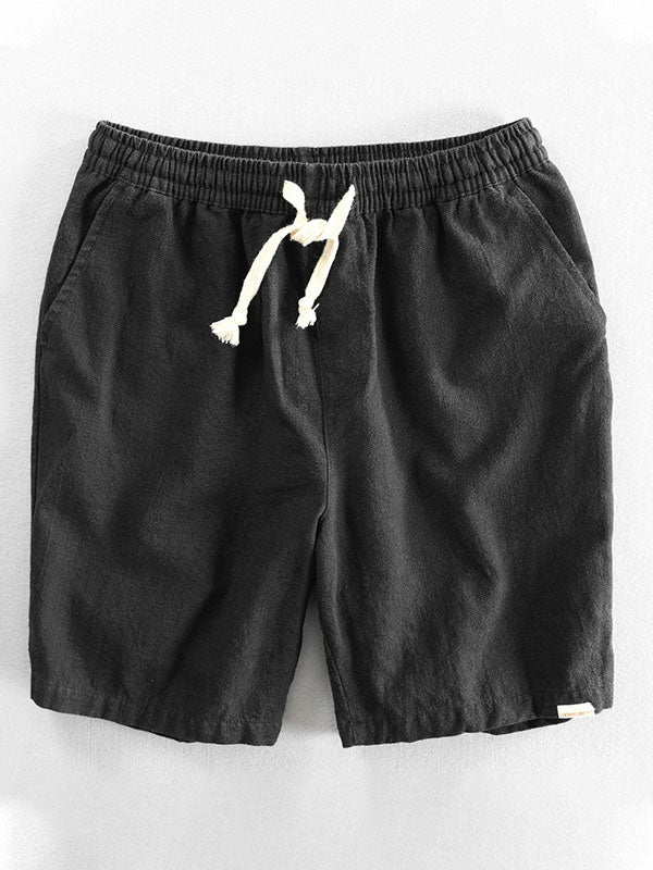Short décontracté homme en ramie et coton avec cordon de serrage