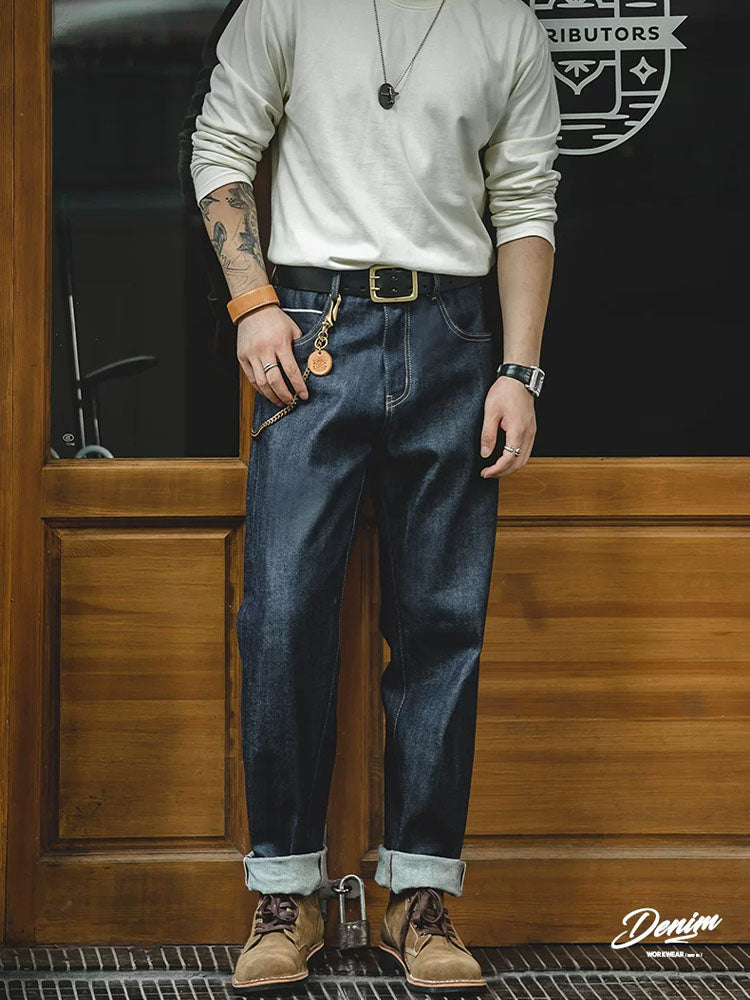 Jean Selvedge pour homme 100 % coton – Coupe décontractée (Relaxed Fit) – Style vintage