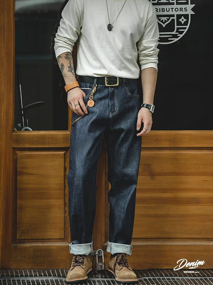 Jean Selvedge pour homme 100 % coton – Coupe décontractée (Relaxed Fit) – Style vintage