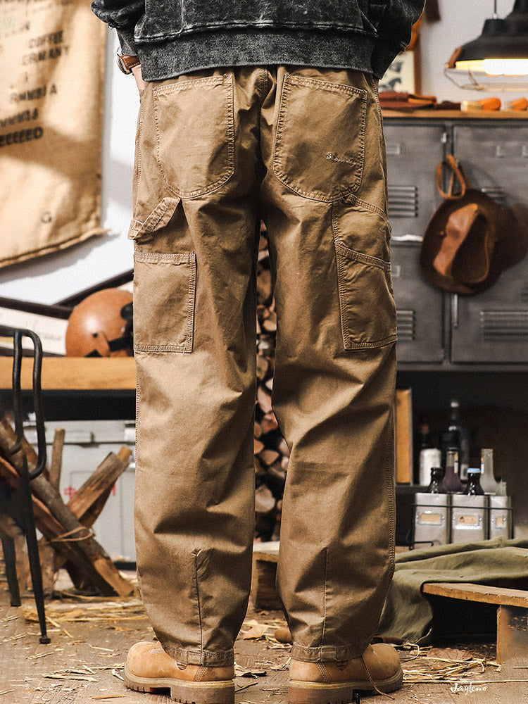 Pantalon cargo rétro à coupe large pour homme, 100 % coton