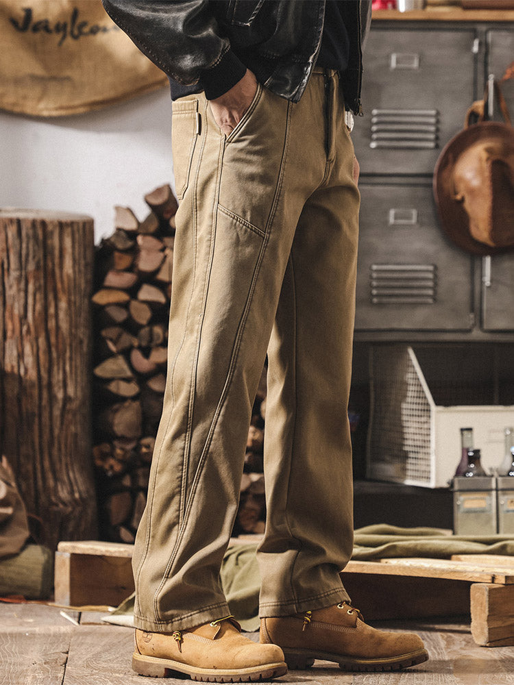 Pantalon pour homme en 100 % coton, coupe ample et coutures contrastantes, style rétro