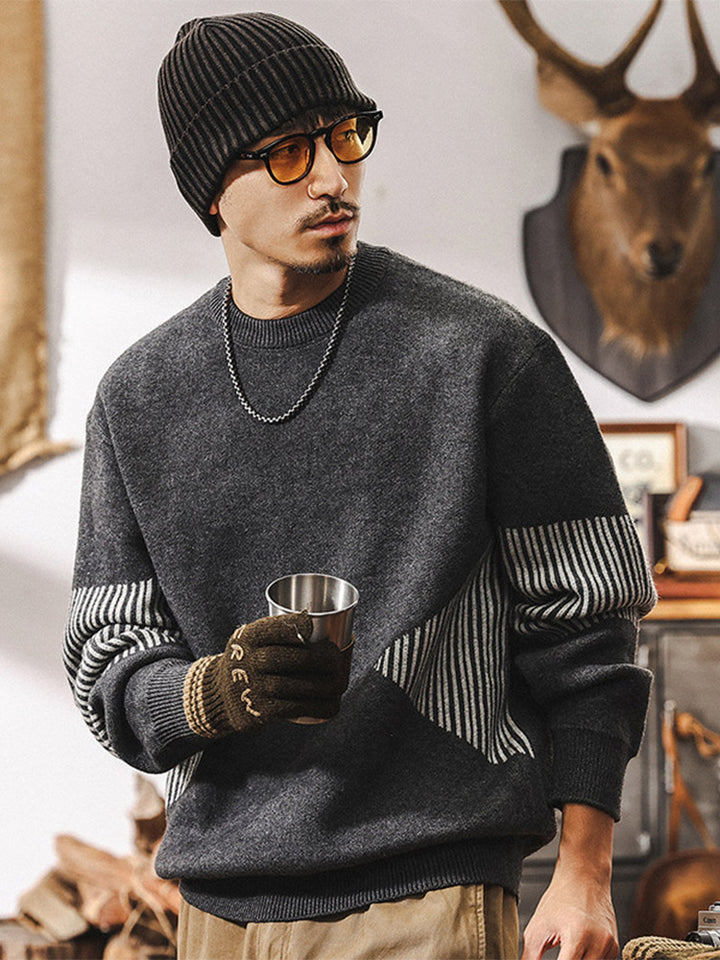 Pull en maille à col rond pour homme avec manches rayées