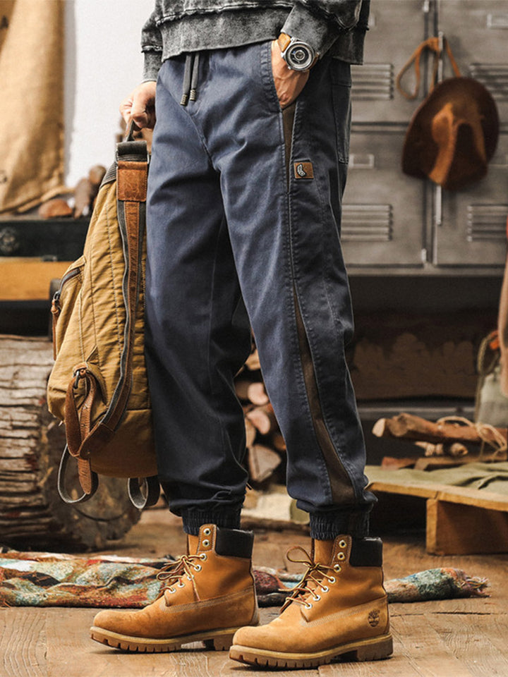 Pantalon de jogging pour homme avec bandes latérales et effet délavé vintage