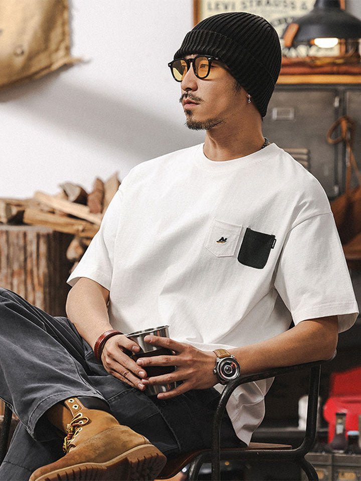 T-shirt à manches courtes pour homme avec poches contrastées et coupe ample