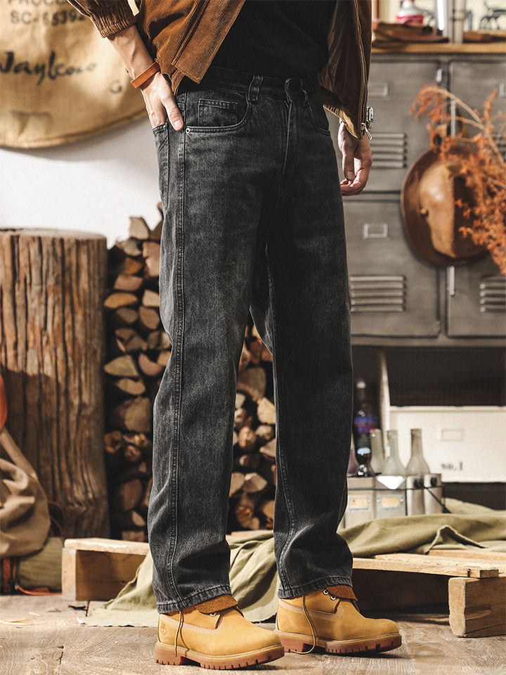 Herren Vintage Weit Bein Jeans, Retro Denim Hose für Alltag