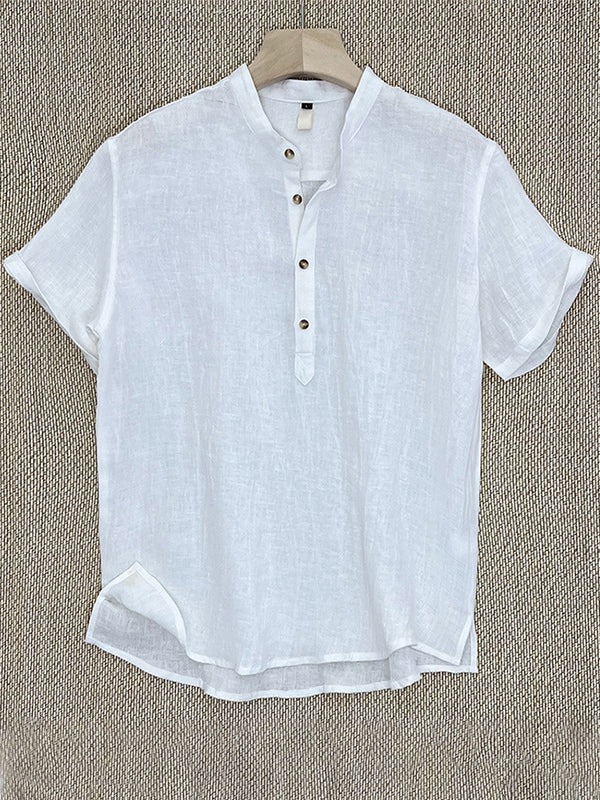 Chemise Henley 100 % lin à manches courtes pour homme