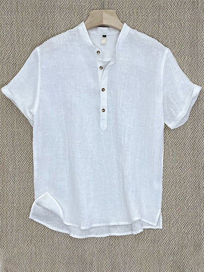 Chemise Henley 100 % lin à manches courtes pour homme