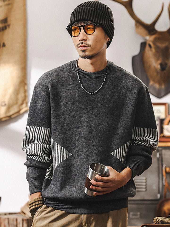 Pull en maille à col rond pour homme avec manches rayées