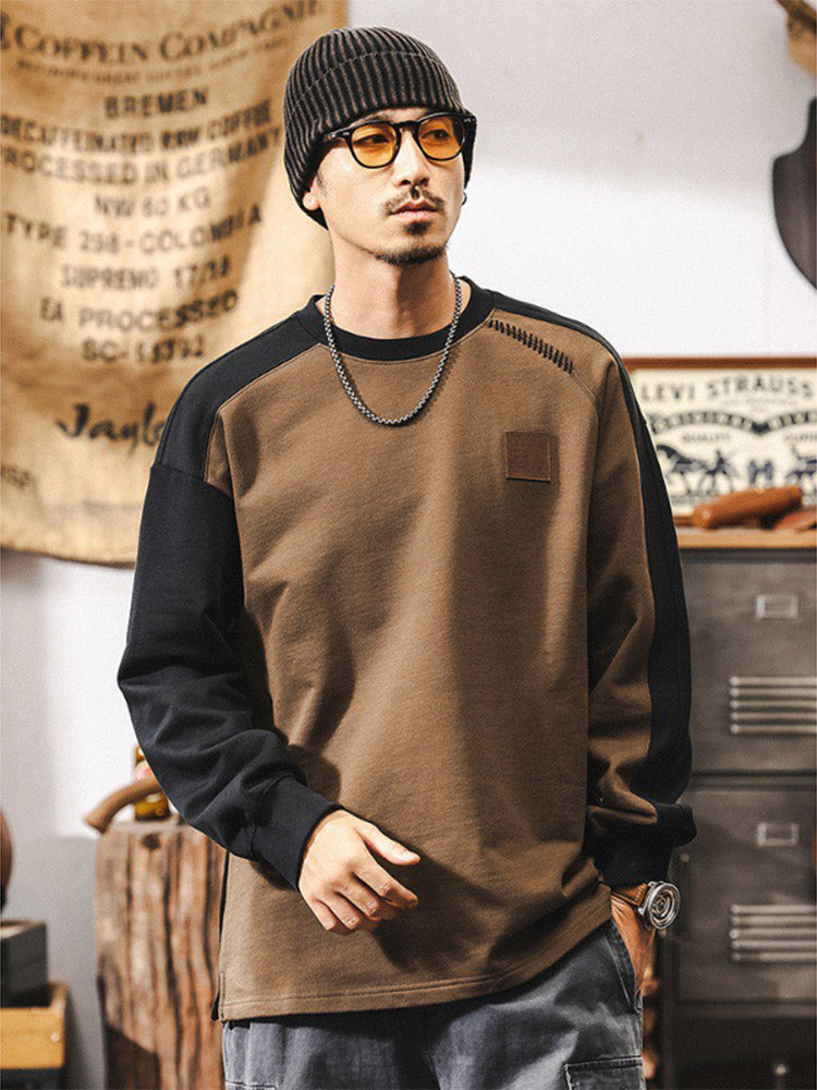 Herren-Sweatshirt mit Rundhalsausschnitt aus 100 % Baumwolle im Color-Blocking-Design
