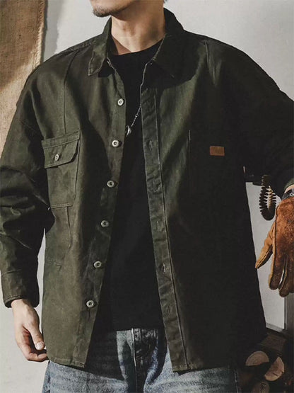Herren Langarm‑Hemdjacke aus 100 % Baumwolle im Arbeitsstil