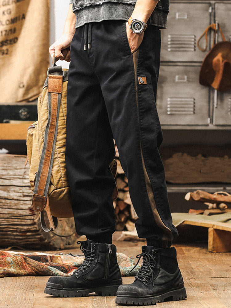 Pantalon de jogging pour homme avec bandes latérales et effet délavé vintage