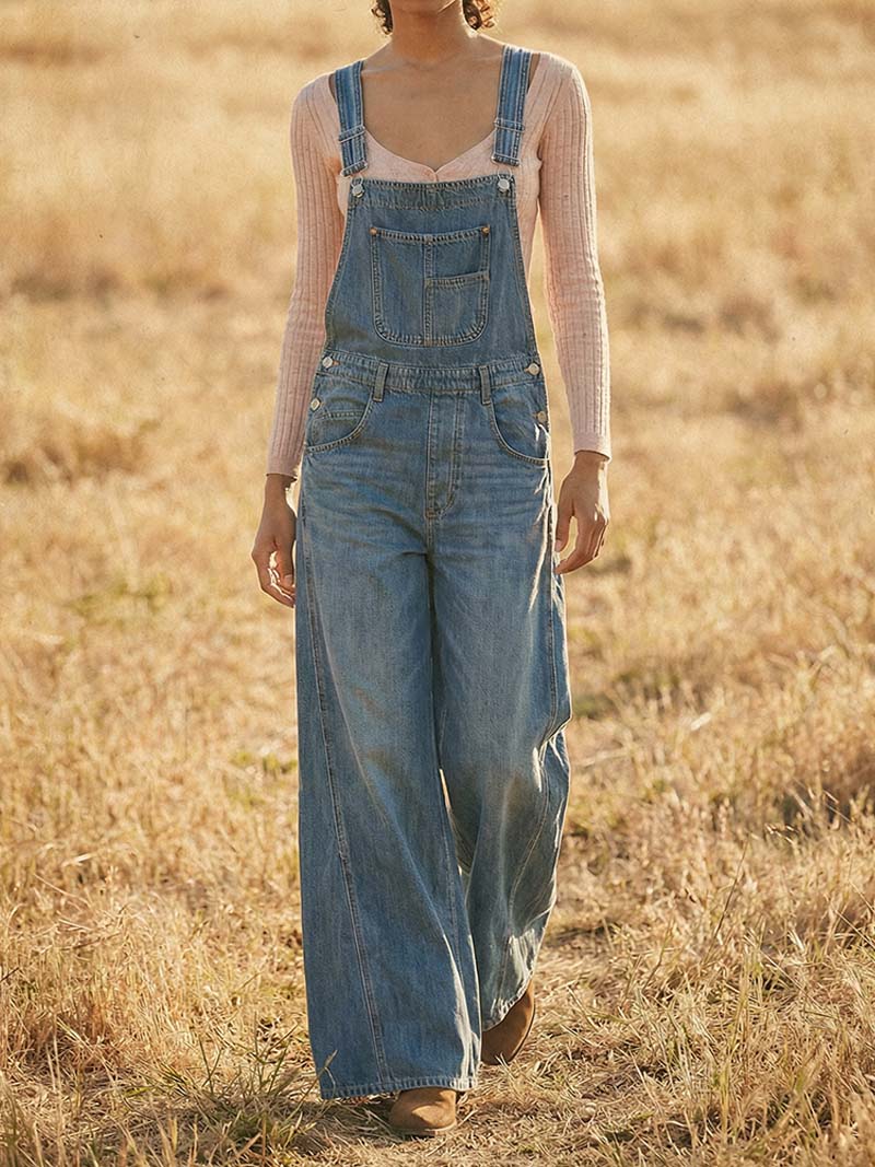Salopette en jean à jambes larges pour femme