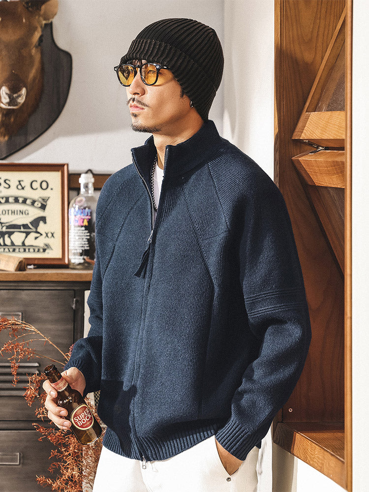 Herren Strickjacke mit Reißverschluss, Stehkragen, modischer Pulloverjacke