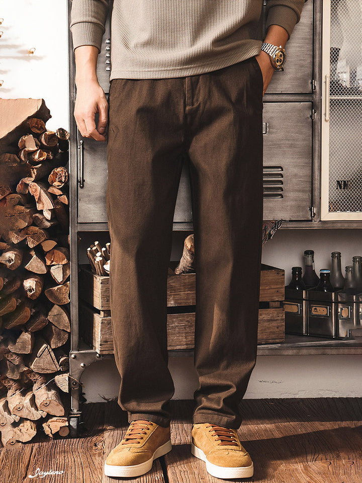Pantalon chino pour homme style  workwear  rétro en coton avec taille élastiquée