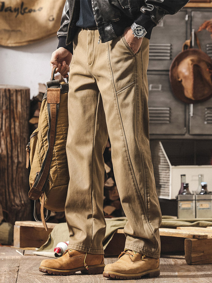 Pantalon pour homme en 100 % coton, coupe ample et coutures contrastantes, style rétro