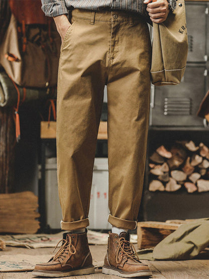 Pantalon chino fuselé délavé pour homme, style vintage