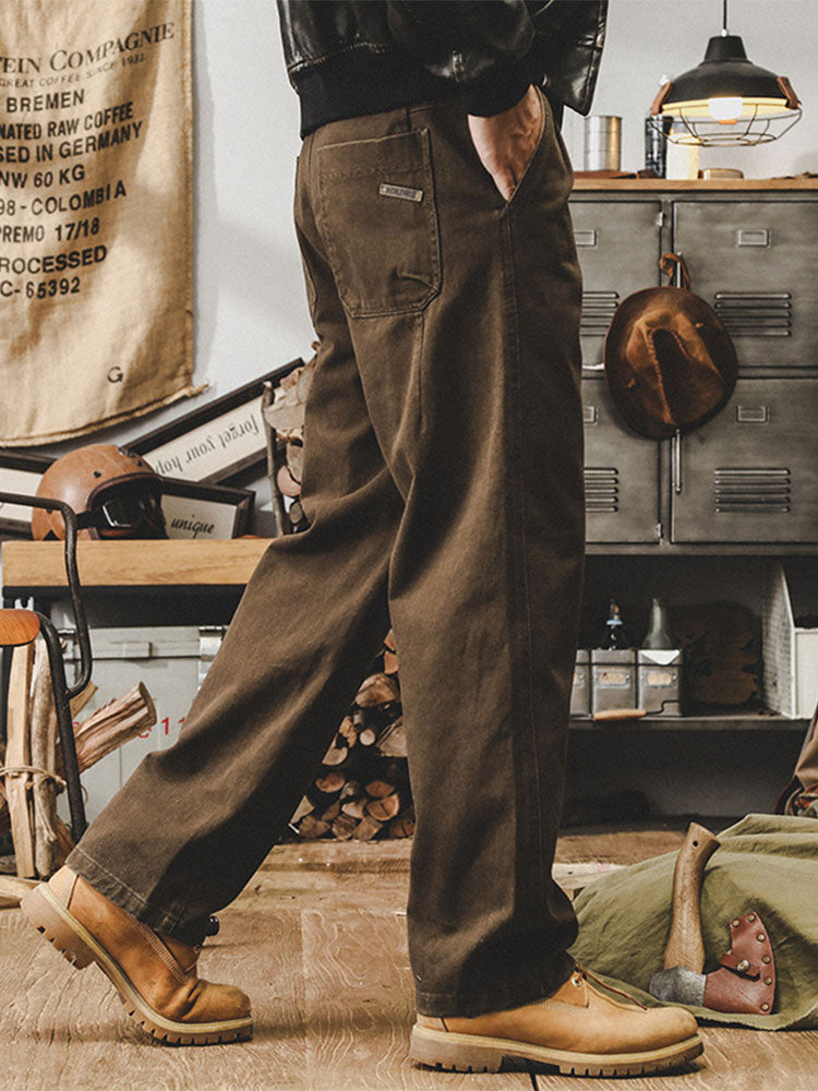 Pantalon vintage pour homme en coton à jambes larges