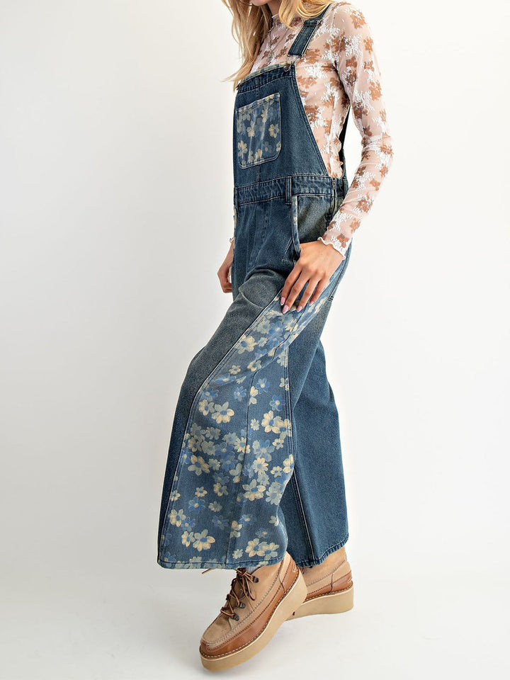 Salopette en jean à fleurs