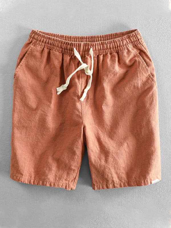Short décontracté homme en ramie et coton avec cordon de serrage
