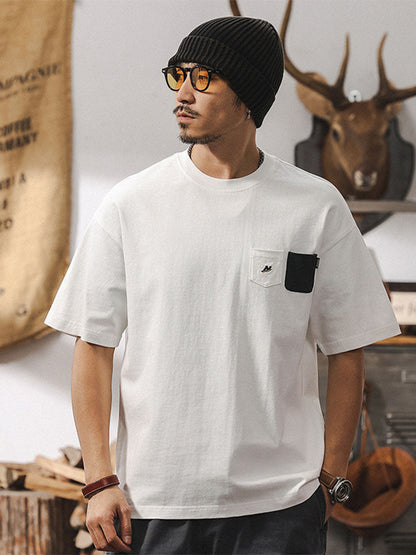 Herren-T-Shirt mit Kontrasttaschen und lockerer Passform, Kurzarm