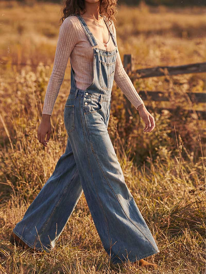 Salopette en jean à jambes larges pour femme