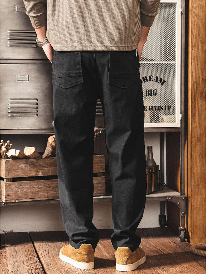 Pantalon chino pour homme style  workwear  rétro en coton avec taille élastiquée