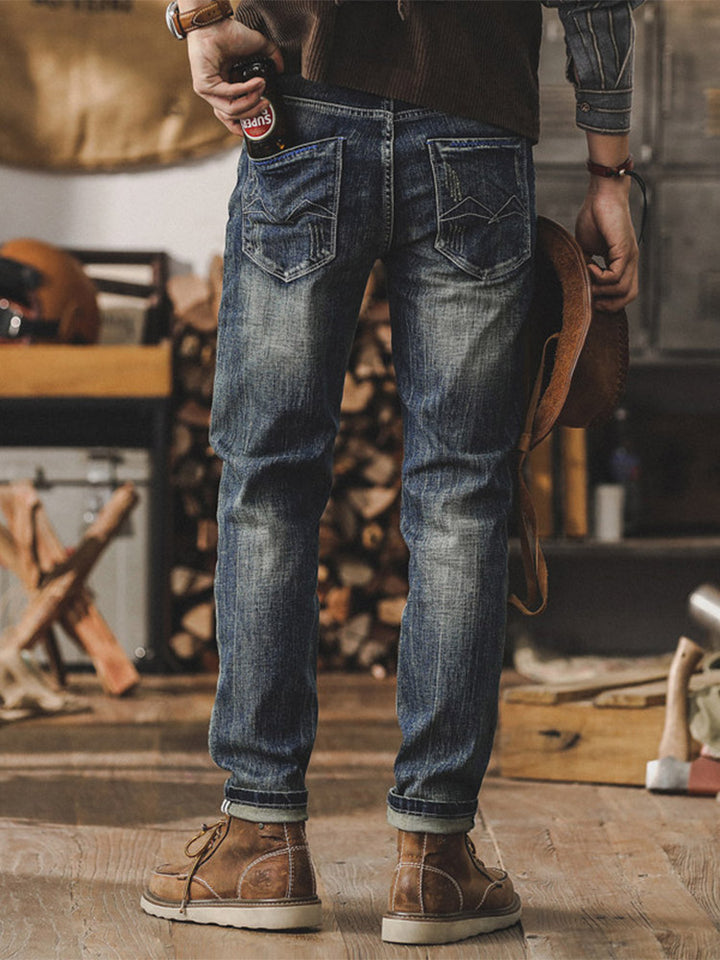 Herren Vintage Straight‑Fit Jeans mit Used‑Waschung