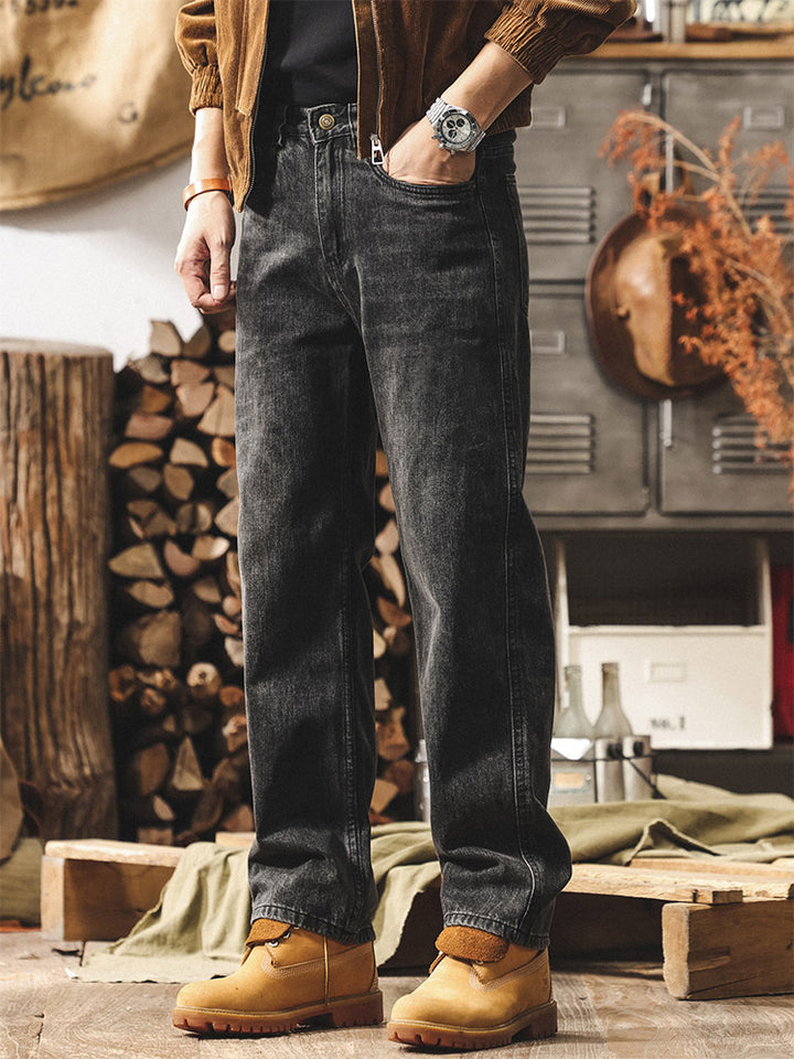 Herren Vintage Weit Bein Jeans, Retro Denim Hose für Alltag