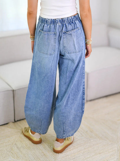 Pantalon en jean coupe décontractée avec cordon de serrage pour femme