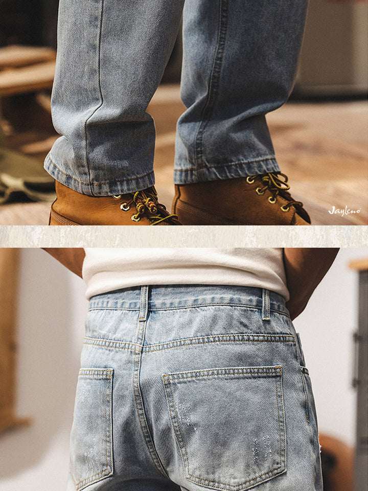 Jean pour homme avec délavage subtil et détails vintage effet usé