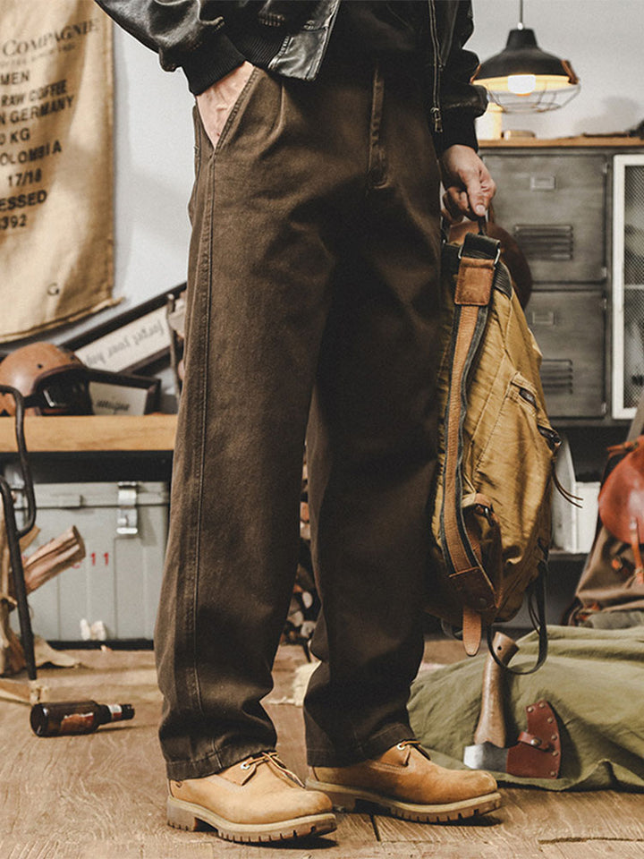Pantalon vintage pour homme en coton à jambes larges