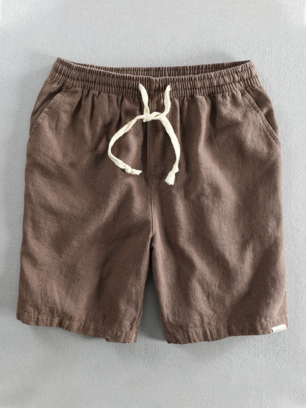 Short décontracté homme en ramie et coton avec cordon de serrage