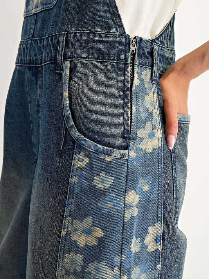 Salopette en jean à fleurs