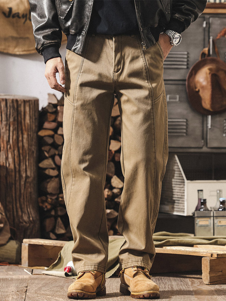 Pantalon pour homme en 100 % coton, coupe ample et coutures contrastantes, style rétro