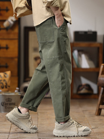 Lässige Cargohose für Herren mit seitlicher Knopfleiste und geradem Bein