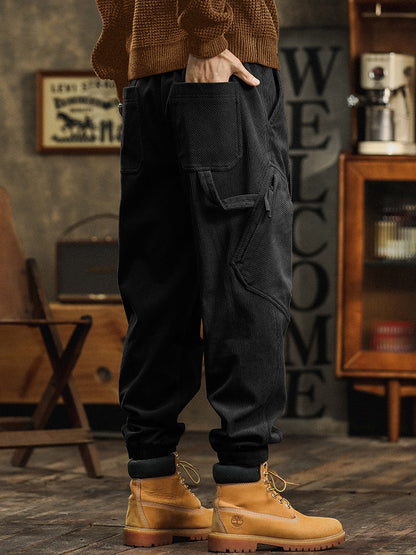 Pantalon cargo décontracté en velours côtelé avec sangles décoratives pour homme