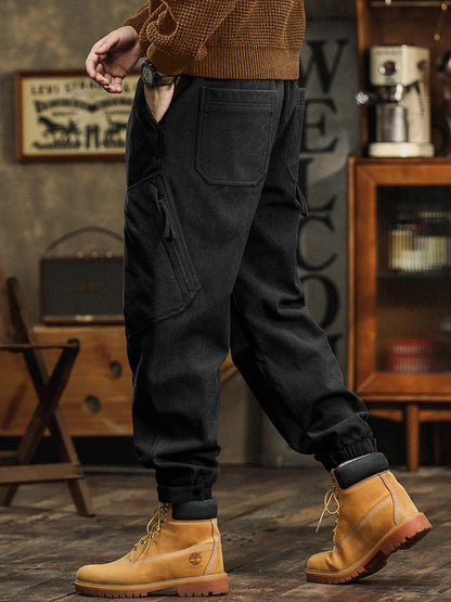 Pantalon cargo décontracté en velours côtelé avec sangles décoratives pour homme
