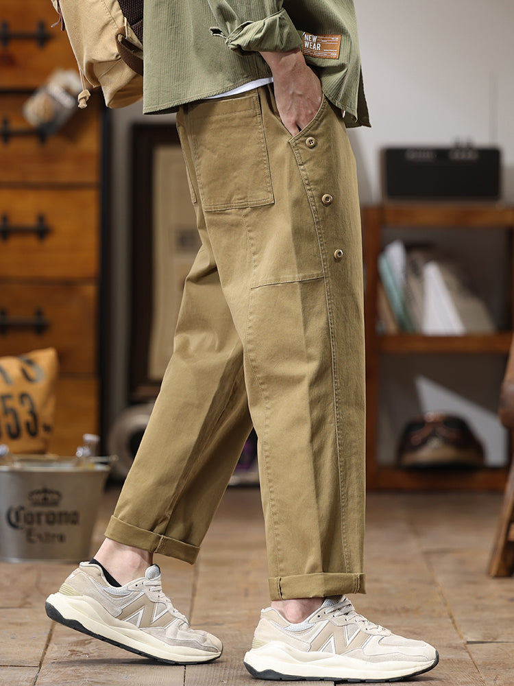 Lässige Cargohose für Herren mit seitlicher Knopfleiste und geradem Bein
