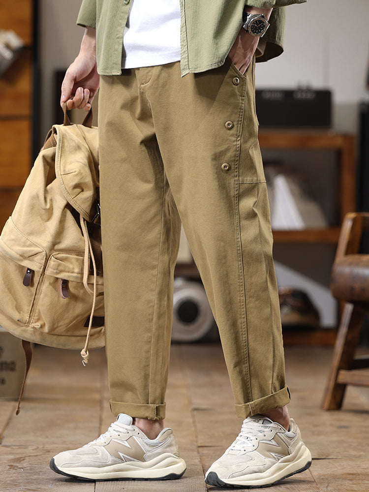 Lässige Cargohose für Herren mit seitlicher Knopfleiste und geradem Bein
