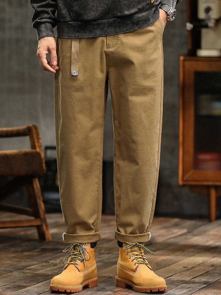 Pantalon chino plissé coupe décontractée pour homme avec ceinture