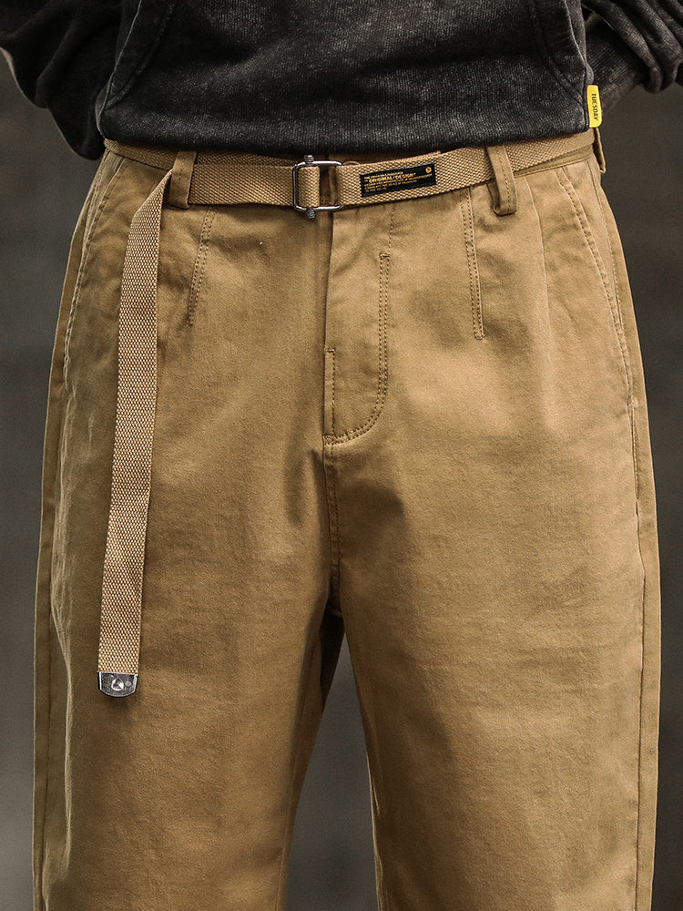 Pantalon chino plissé coupe décontractée pour homme avec ceinture
