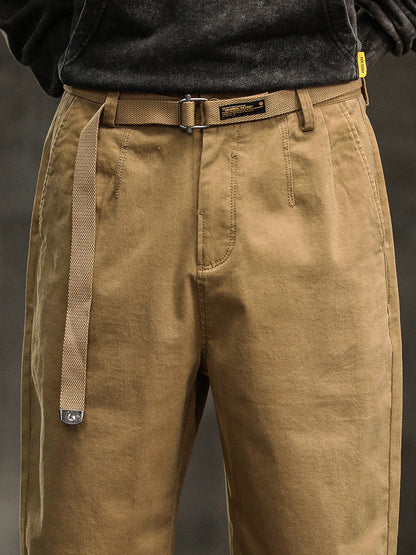 Pantalon chino plissé coupe décontractée pour homme avec ceinture