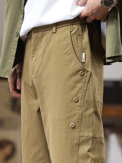 Lässige Cargohose für Herren mit seitlicher Knopfleiste und geradem Bein