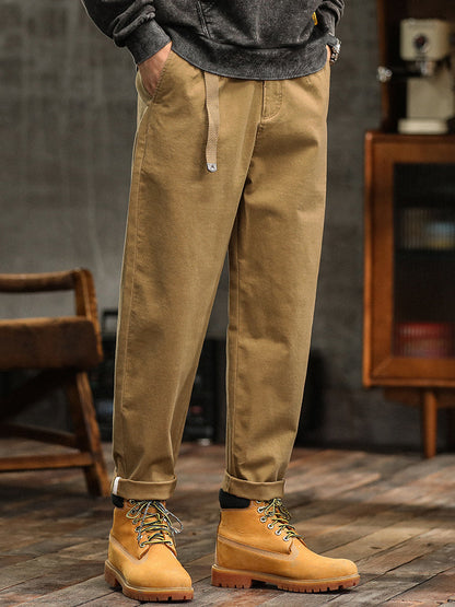 Pantalon chino plissé coupe décontractée pour homme avec ceinture