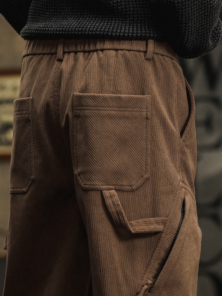 Pantalon cargo décontracté en velours côtelé avec sangles décoratives pour homme