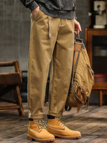 Pantalon chino plissé coupe décontractée pour homme avec ceinture